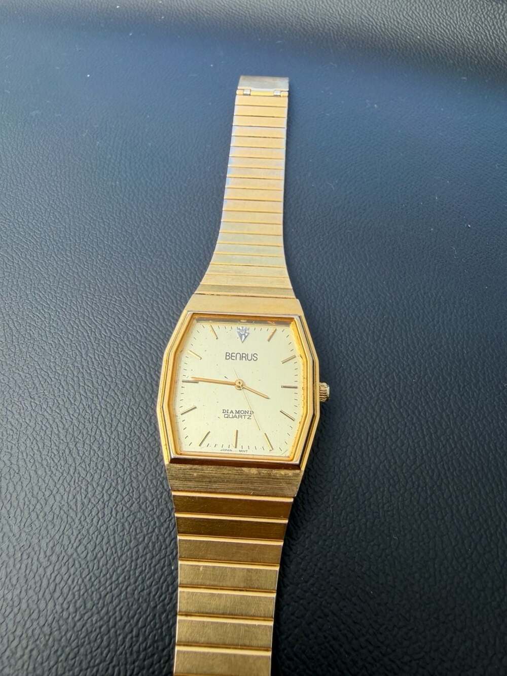 Vintage Benrus Diamond Quartz Gold Tone Octagonal Tank Watch